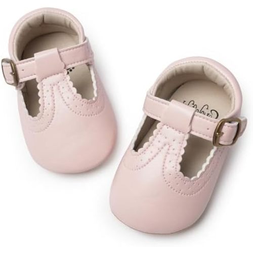 HONGTEYA Infant Baby Girls Mary Jane Flats Non Slip for Toddler First Walkers Soft Sole PU Leather Crib Shoes Sneaker Wedding Party Christmas Princess Dress Shoes Baby Moccasins Girls