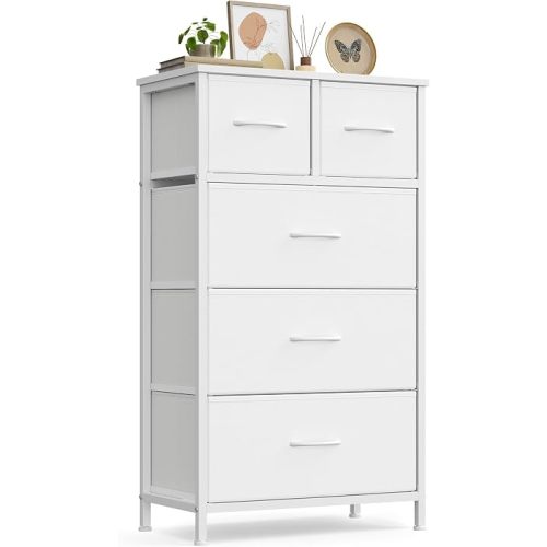 SONGMICS Tall Dresser for Bedroom, 5 Fabric Drawers with Steel Frame