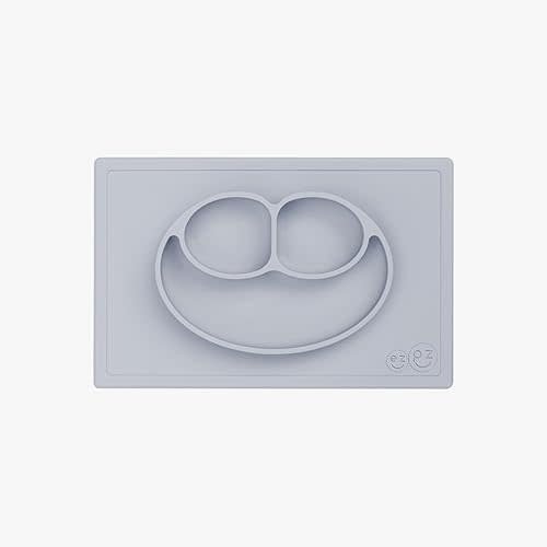 ezpz Happy Mat - 24 Months+ (Pewter) - 100% Silicone Suction Plate with Built-in Placemat for Toddlers + Preschoolers - Divided Toddler Plates - Toddler Essentials