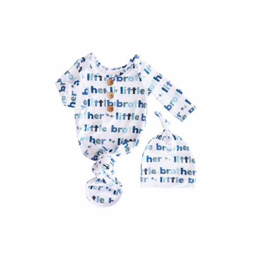 Little Brother Newborn Baby Knot Gown & Hat Set