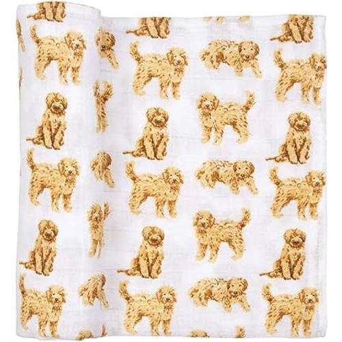 Mud Pie Golden Doodle Print Baby Swaddle Blanket, 47" x 47",