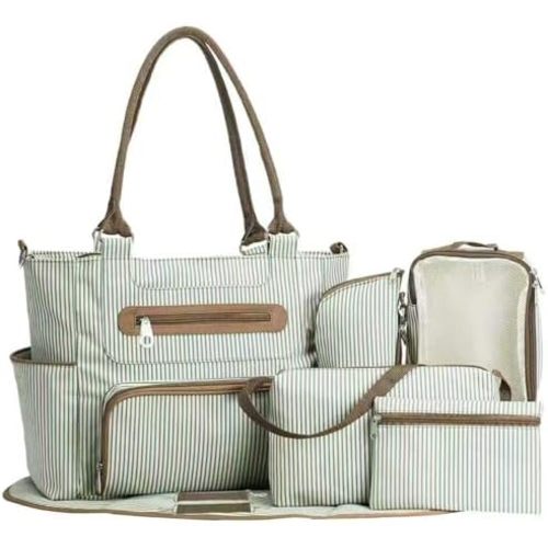 Nappy Bag - Diaper Bag Set - Tote Bag- Comes with BottleBag, SmallBag, Stroller Strap, Clothing Bag, Changing Pad, Coin Purse - Multifunctional Wide Open Style for Easy Access - Water Resistant