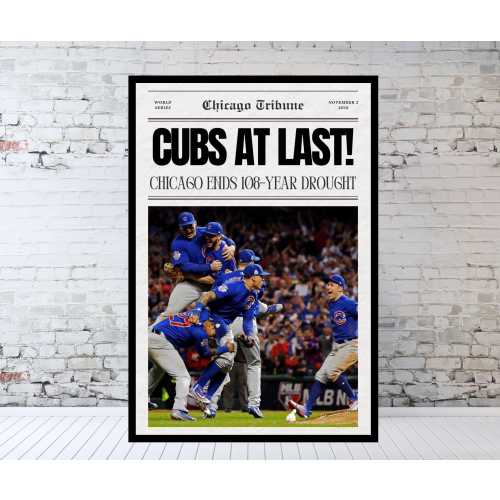 Cubs World Series Newspaper Print: 2016 Champions, Man Cave Decor (12x18)