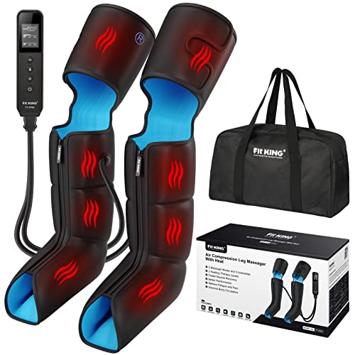 FIT KING Air Compression Leg Massager with Heat for Circulation Upgraded Full Leg and Foot Massager to Relieve Pain, Swelling, Edema, RLS - Built-in Pressure Sensor & LCD Display - Gift for Mom Wife