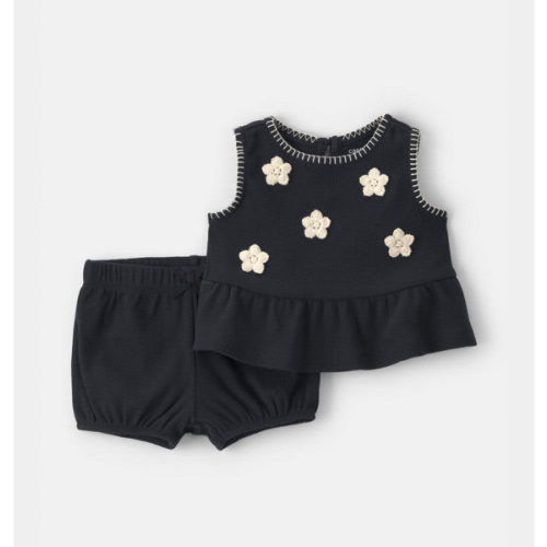 Baby Girl 2-Piece Floral Embroidered Top & Short Set - Black | Carter's