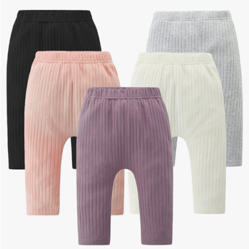 Fullfamous Baby and Toddler Girl's 5 Pack Cotton Ribbed Pull On Pants Leggings 0-4 Years