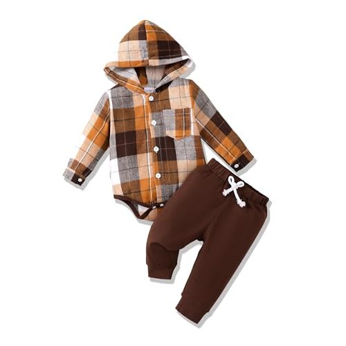 Renotemy Newborn Baby Boy Clothes Infant Boy Outfits Baby Hoodie Romper Fall Winter 0 3 6 9 12 18 Months Baby Clothes for Boy