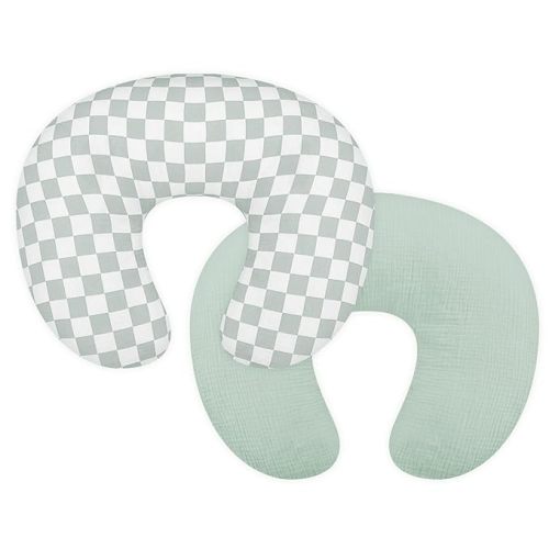 DILIMI Muslin Nursing Pillow Cover 2 Pack, Removable Nursing Cover for Breastfeeding Pillows, Ultra Soft Comfortable Slipcover for Baby Girl and Boy, Green and Checkered
