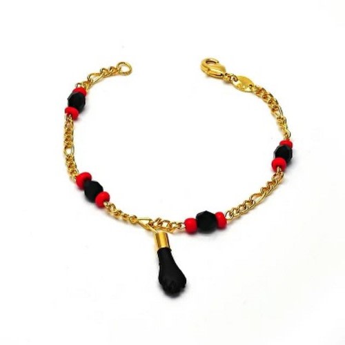 RMZ GOLD NYC 18K Gold Evil Eye Azabache Black Hand Figa Protection Good Luck Charm Bracelet Kabbalah Baby Kid Women 6''