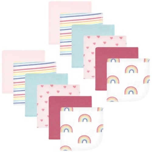 Hudson Baby Infant Girl Flannel Washcloths, Creative Rainbow 12Pk, One Size