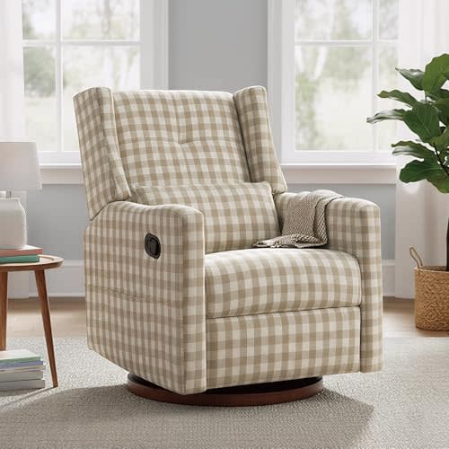 KISLOT Upholstered Recliner Swivel Glider Nursery Chair Reclining Performance Fabric Rocker with Wood Base,Boucle,Ivory