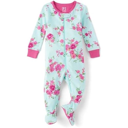 The Children's Place Baby Girls' and Toddler Snug Fit 100% Cotton Zip-Front One Piece Footed Pajama