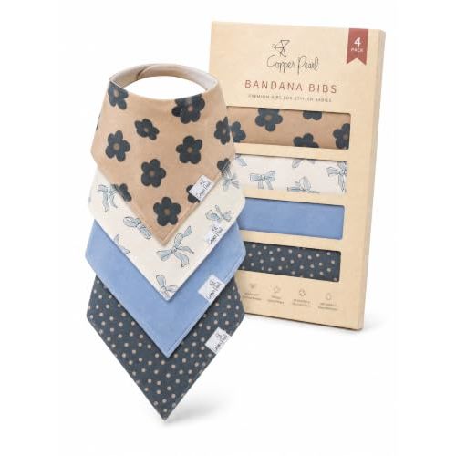 Copper Pearl Baby Bibs 4 Pack, Printed Bandana Drool Bibs for Baby Girl & Boy, Soft Cotton Drooling Teething Bibs