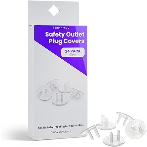 Safety Outlet Plug Covers 24-Pack, Clear – Childproof, Tamper-Resistant Plug Protectors and Outlet Covers for Baby Safety, Durable and Easy to Install Electrical Outlet Covers