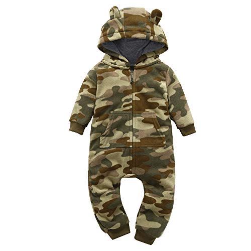 Toddler Baby Boys Girls Camouflage Bodysuit Hooded Pocket Long Sleeve Rompers Fleece Newborn Zipper Jumpsuit