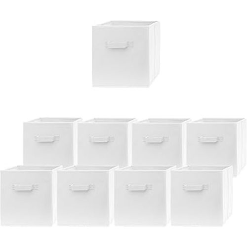 Pomatree Storage Cubes - 11 inch Cube Storage Bins (9 Pack) | Foldable Cubby Organizer Bin for Closet, Clothes and Toys | 2 Reinforced Handles | Fabric Basket Bin (White)