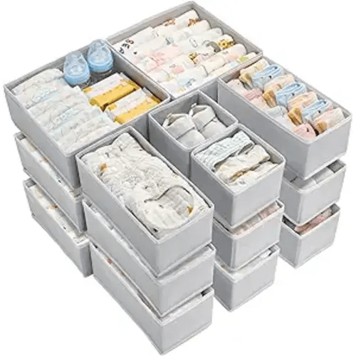 Vtopmart 18 Pack Baby Clothes Organizer, Foldable Fabric Drawer Bins | Nursery Drawer Storage, Baby Clothes Organization, Foldable Fabric Bins, Dresser Closet Organizer, Socks, Bras & Accessories
