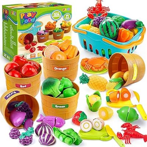 JOYIN Educational Toys Play Food Set for Toddlers, Cutting Food for Preschool Activities, Play Kitchen Accessories, Learning Toys, Color Sorting Set for Boys & Girls, Gifts for Christmas