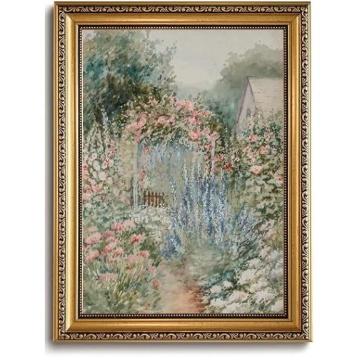 French Country Garden Gold Framed Canvas Wall Art 12x16 inch