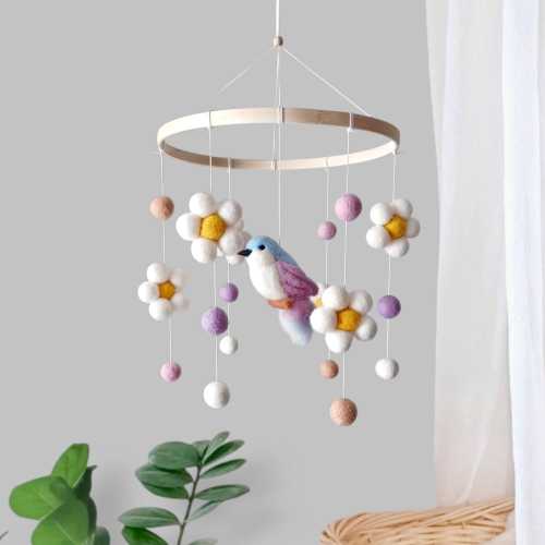 Móvil de pájaros para guardería Móvil de margaritas Móvil de flores para bebé niña Móvil para cuna Móvil floral Móvil para cambiador de jardín de