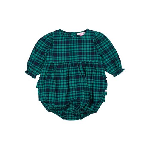 RuffleButts Baby Girls Woven Long Sleeve Bubble Romper with Snaps
