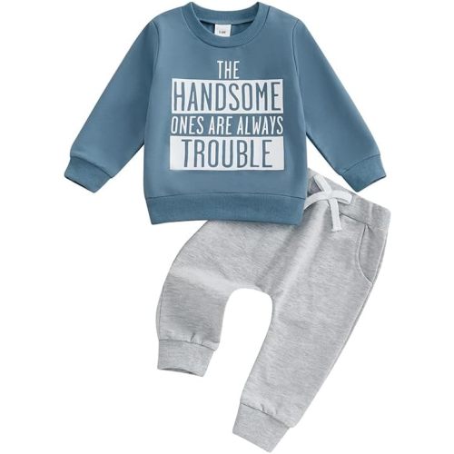 Baby Boy Fall Clothes Set Long Sleeve Letter Print Sweatshirt Pants Toddler Infant Outfits 6 12 18 24 Months 2T