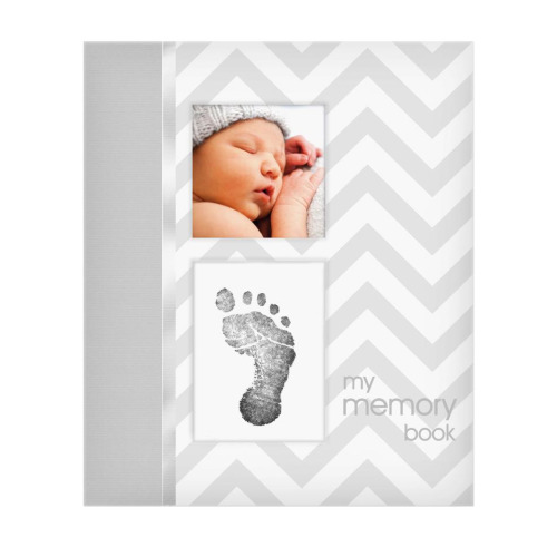 Pearhead Gray Chevron Baby Book with "Clean-Touch" Ink Pad