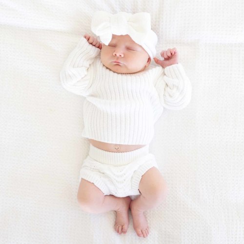 NEWBORN - Knit Sweater & Lace Bloomer Set | Dove