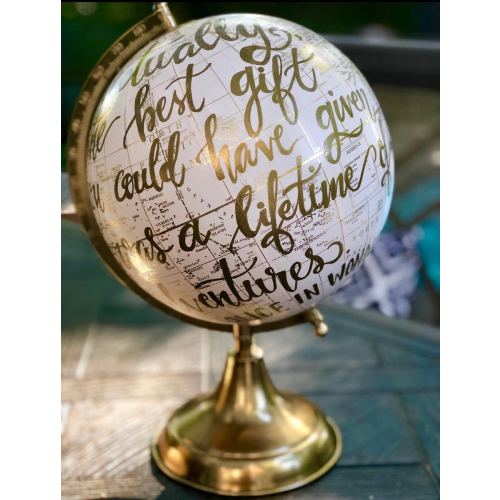 Custom Calligraphy Globe: Blush Pink & Gold, Travel Theme Nursery