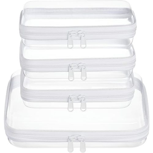 4 pcs Clear Zipper Pouches,Hard Shell Zipper Case | Toiletry Bag for Travel, CLear Diaper Bag, Toiletry Pouch, Travel Organizer, Cosmetic Bag,Toy Storage Bins (M+3S)