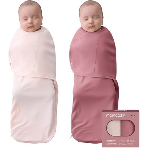 Momcozy Baby Swaddles for 0-3 Months, Noiseless Fasteners & Easy Wrap Design, Perfect for New Parents, Unisex Gift Set of 2, Pink