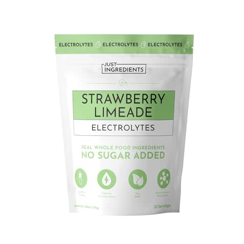 JUST INGREDIENTS Strawberry Limeade Electrolytes – 30 Serving Bag – Hydration Drink Mix with Essential Minerals – Remineralizing Formula – No Sugar Added – Supports Energy – Vegan, Non-GMO