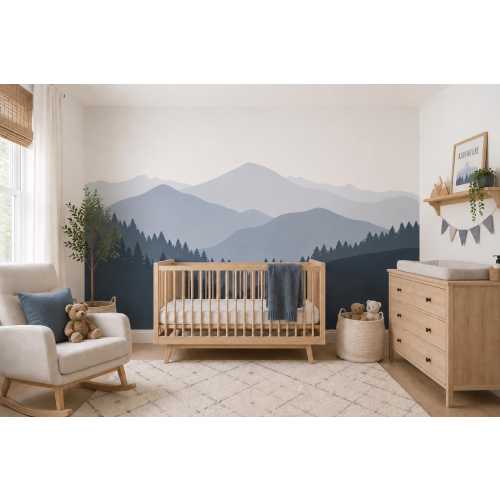 Blue Mountain Wall Decal |nMountain Wall Mural | Peel and Stick Nursery Wallpaper | Boys Bedroom Wall Decor | Removable Wall Decal | Forest