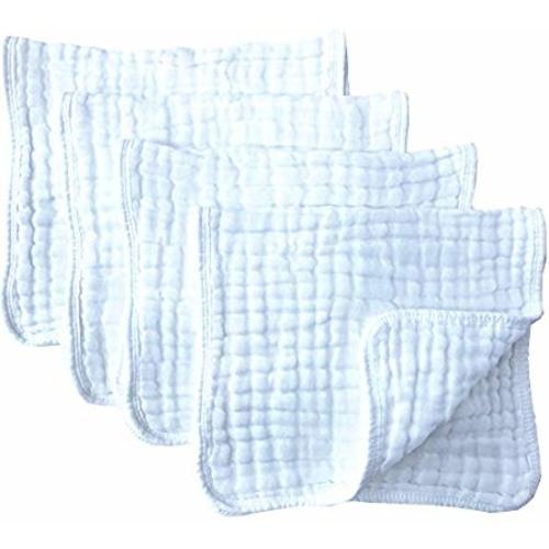 Muslin Burp Cloths 4 Pack Large 20" by 10" 100% Cotton 6 Layers Extra Absorbent and Soft by Synrroe