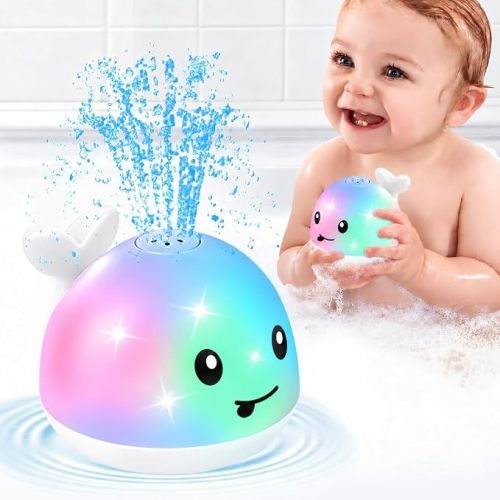 Gigilli Whale Bath Toy Sprinkler, Light Up Baby Bath Toys Pool Water Toy
