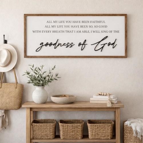 Goodness of God Wood Sign, Christian Wall Decor, Faith Home Decor, Worship Lyrics Sign, Framed Bible Verse Art