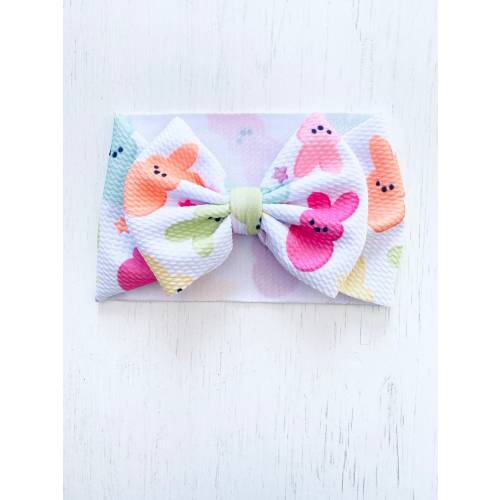 Pastel Large Easter Peeps Bow: Nylon headband, Head wrap, Piggies or Clip Hair Bow