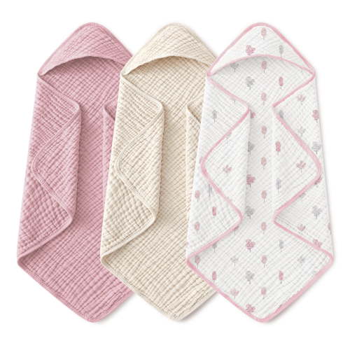 YOOFOSS Hooded Baby Towels for Newborn, 3 Pack 100% Muslin Organic Cotton Baby Bath Towel with Hood for Babies, Infant, Toddler and Kids, 32"x32", Newborn Essential