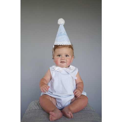 Personalized First Birthday Party Hat: Blue Polka Dot, Handmade
