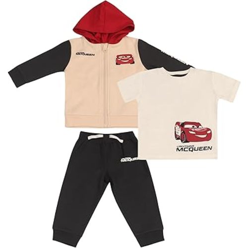 Magic Threadz Disney Clothes Baby Boy 3-Piece Set – Toy Story & Cars T-Shirt, Zip-Up Hoodie & Jogger Pants Set (12M–24M)