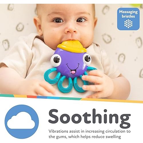 Nuby Vibe-EEZ Vibrating Teether - Battery Powered - Textured Surface and Easy to Grasp Toy for Baby Teething Relief - 3+ Months - Octopus