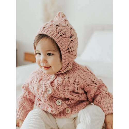 Leaf Lace Cardigan Sweater, Rosy