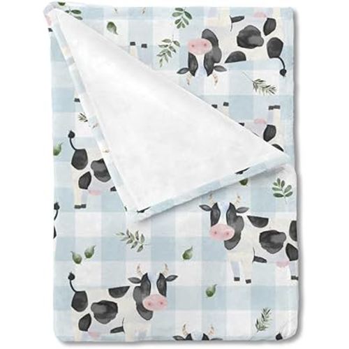 Cow Boho Leaves Baby Blanket for Boy Girl Spring Farm Animals Leaves Flannel Soft Swaddle Blanket Cow Plaids Lightweight Receiving Blankets Bedding Blanket Toddler Infant Newborn Nursery Crib 30x40
