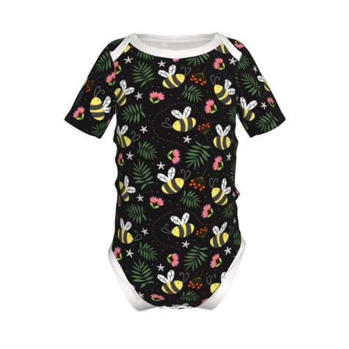 Xecao Bees Pattern Baby Climbing Bodysuit Short Sleeve Onesie Unisex 0-12 Months Baby Shirt Newborn Outfits Crotch snap design-6 Months