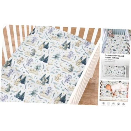 Fairytale Dragons Fitted Baby Crib Sheet for Girl Boy 52"x28" Cute Dragons