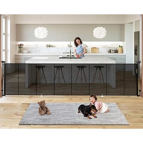19.7ft Retractable Baby Gates Dog Gate - 236" Extra Wide Expandable Child Safety Gate,37" Tall Toddler Pet Mesh Gate with Reinforced Strips for Doorways,Stairs,Hallways,Outdoor & Indoor Large Openings