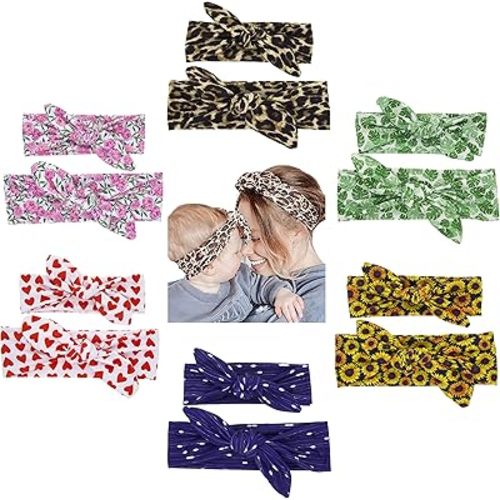 Cinaci 12 Pack/6 Set Floral Print DIY Parent-child Mom Mum Mommy and Me Baby Girl Toddlers Rabbit Ear Bow Headbands Hair Accessories
