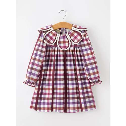 Girls Burgundy Plaid Petals Collared Dress – Howdy House Kids