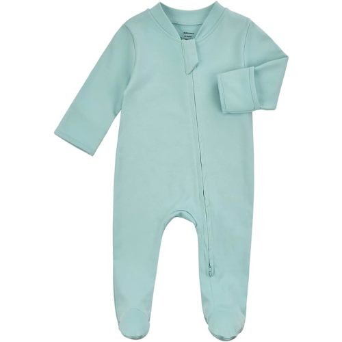 Aablexema Organic Cotton Baby Footie Pajamas with Mittens Newborn Soft Zip Sleeper - Olb01