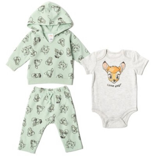 Disney Classics Mickey Mouse Winnie the Pooh Baby Hoodie Bodysuit and Pants 3 Piece Outfit Set Newborn to Infant, Color: Bambi, Size: 18 months
